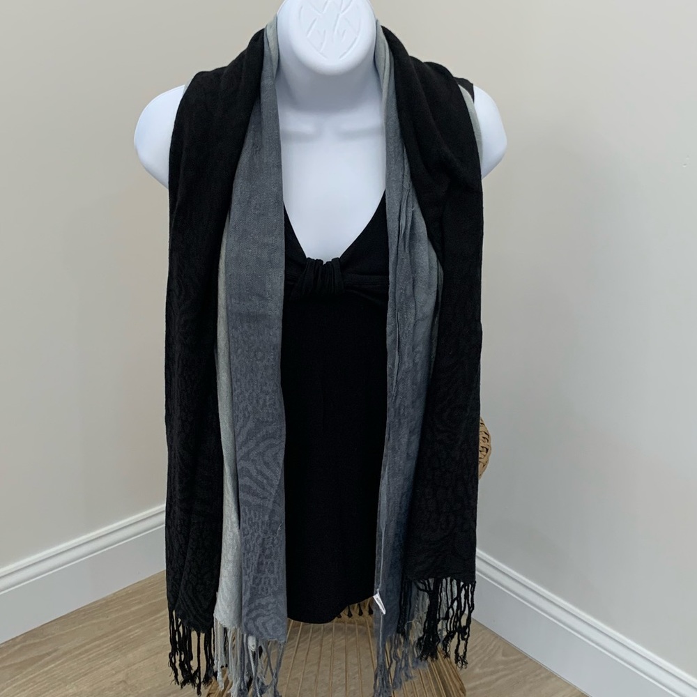 Black silver gray fade pashmina style scarf wrap